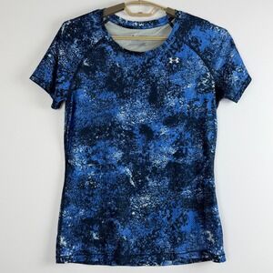 Under Armour HeatGear Womens Medium Blue Space Dye Athletic Short Sleeve Shirt